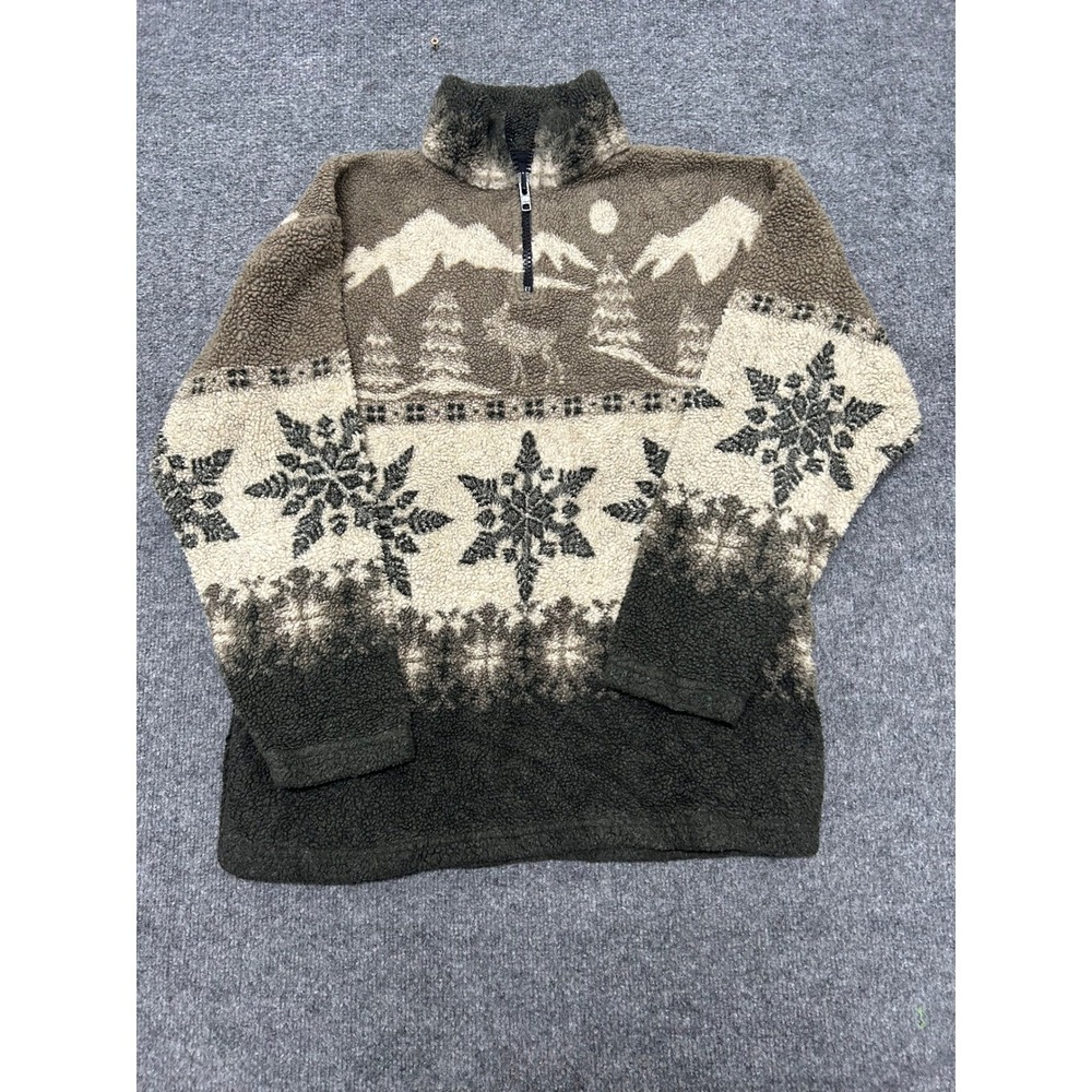 Limited Sport Fleece Pullover Womens Size S Brown Snowflake Moose USA 1/4 Zip - Picture 1 of 6